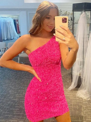 Sleeveless One Shoulder Velvet Sequin Shown Color Short Evening Gown London