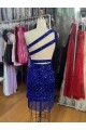 Sleeveless One Shoulder Velvet Sequins Royal Blue Short Homecoming Dress London