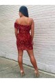 Sleeveless One Shoulder Velvet Sequin Burgundy Short Prom Dress London