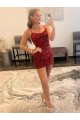 Sleeveless Spaghetti Straps Velvet Sequin Burgundy Short Prom Dress / Evening Gown London