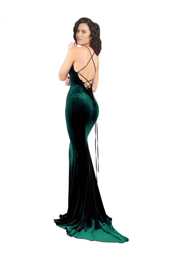 Sleeveless High Neck Stretch Velvet Dark Green Sweep Train Formal Evening Gown / Prom Dress / Bridesmaid Dress London