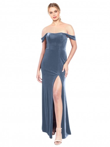 Sleeveless Strapless Stretch Velvet Dusty Blue Long Prom Dress / Bridesmaid Dress London