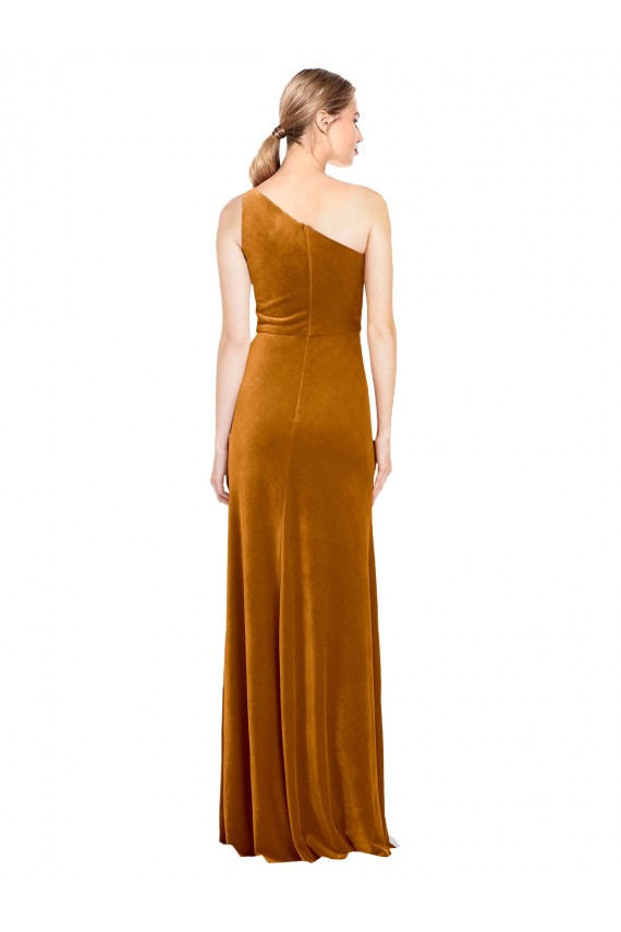 Sleeveless One Shoulder Stretch Velvet Gold Long Formal Evening Gown / Prom Dress / Bridesmaid Dress London