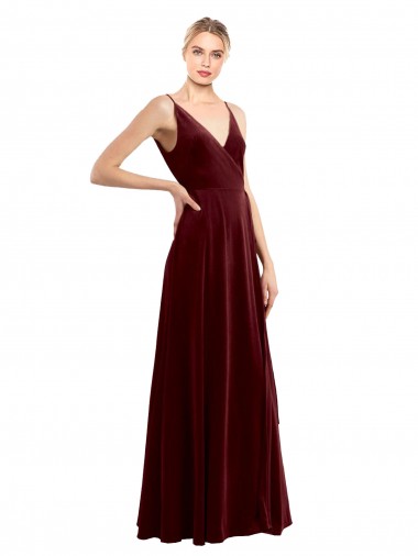 Sleeveless V-Neck Stretch Velvet Burgundy Long Bridesmaid Dress / Evening Dress London