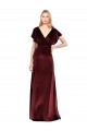 Flutter Sleeves V-Neck Stretch Velvet Burgundy Long Prom Dress / Bridesmaid Dress London