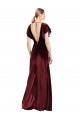 Flutter Sleeves V-Neck Stretch Velvet Burgundy Long Prom Dress / Bridesmaid Dress London