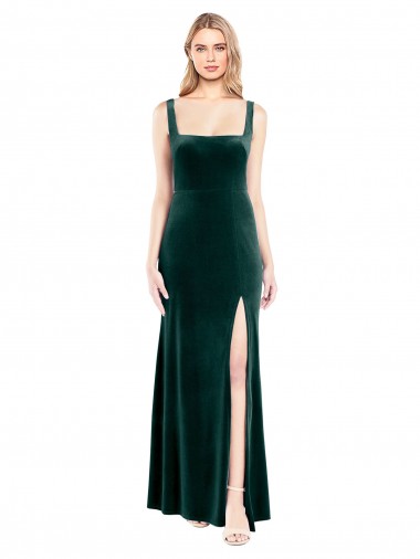 Sleeveless Square Neck Stretch Velvet Dark Green Long Prom Dress / Bridesmaid Dress London