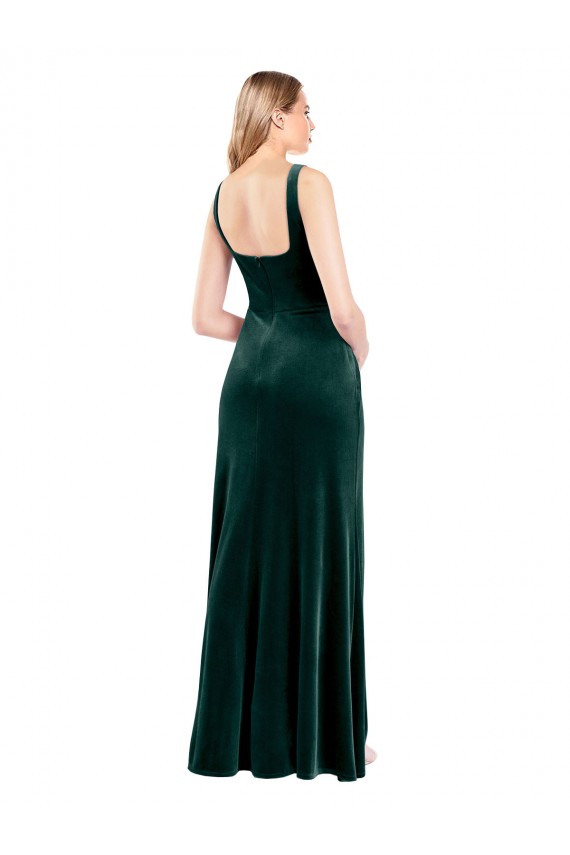Sleeveless Square Neck Stretch Velvet Dark Green Long Prom Dress / Bridesmaid Dress London