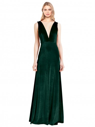 Sleeveless V-Neck Stretch Velvet Dark Green Long Bridesmaid Dress / Formal Dress London
