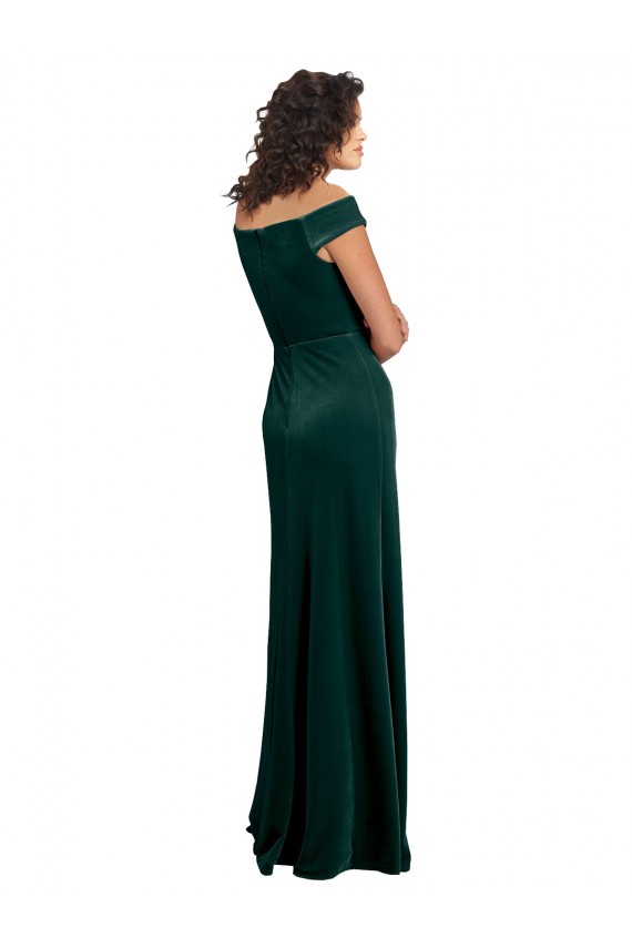 Cap Sleeves Square Neck Stretch Velvet Dark Green Long Formal Evening Gown / Prom Dress / Bridesmaid Dress London