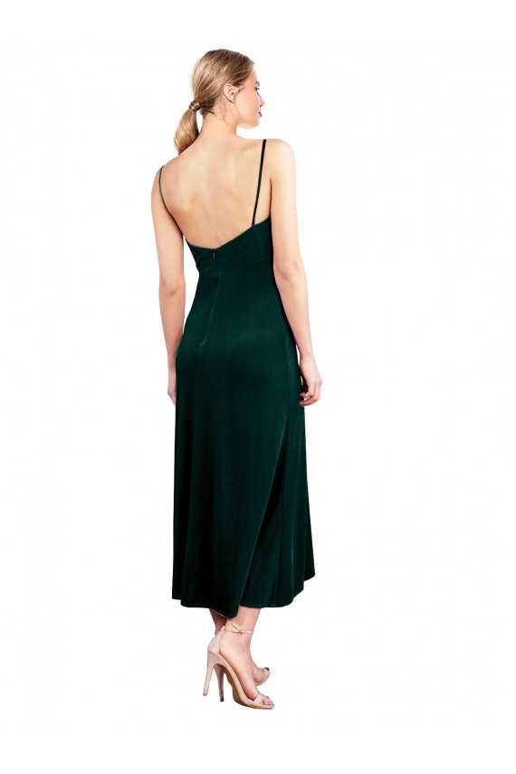 Sleeveless Cowl Neck Stretch Velvet Dark Green Midi Length Prom Dress / Bridesmaid Dress London