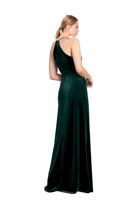 Sleeveless Jewel Neck Stretch Velvet Dark Green Long Prom Dress / Bridesmaid Dress London