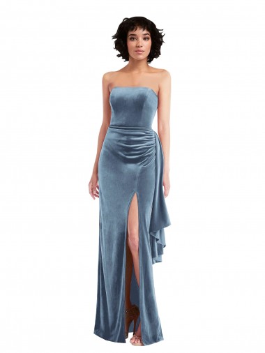 Sleeveless Strapless Stretch Velvet Dusty Blue Long Formal Evening Gown / Prom Dress / Bridesmaid Dress London