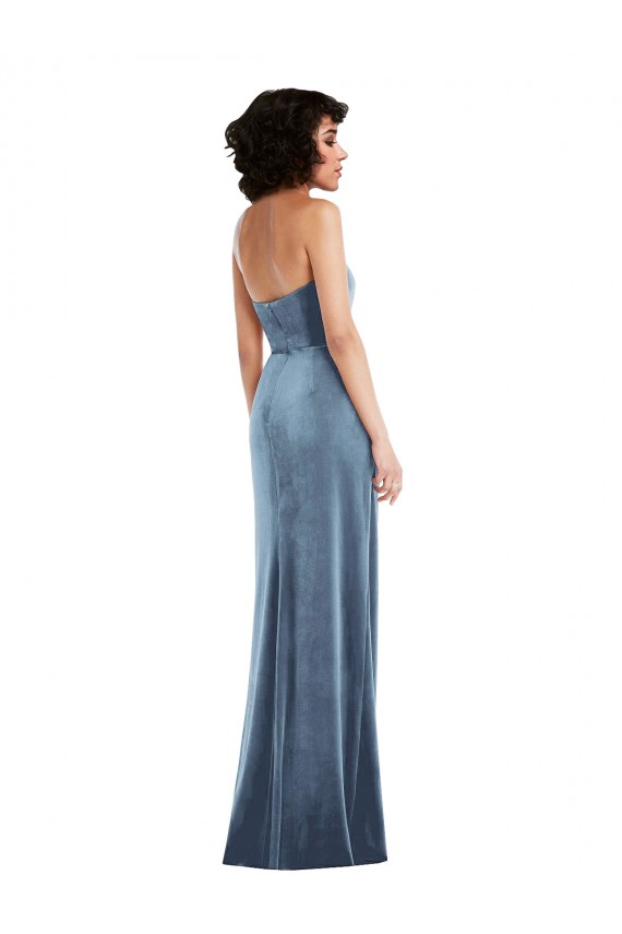 Sleeveless Strapless Stretch Velvet Dusty Blue Long Formal Evening Gown / Prom Dress / Bridesmaid Dress London