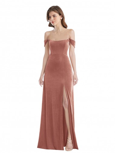 Sleeveless Off the Shoulder Stretch Velvet Cinnamon Rose Long Semi Formal Evening Dress / Prom Dress / Bridesmaid Dress London
