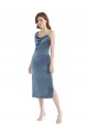 Sleeveless One Shoulder Stretch Velvet Dusty Blue Long Semi Formal Evening Dress / Prom Dress / Bridesmaid Dress London