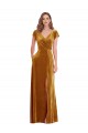 Cap Sleeves V-Neck Stretch Velvet Gold Long Formal Evening Gown / Prom Dress / Bridesmaid Dress London