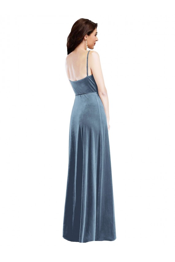 Sleeveless Sweetheart Stretch Velvet Dusty Blue Long Semi Formal Evening Dress / Prom Dress / Bridesmaid Dress London