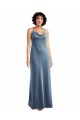 Sleeveless Cowl Neck Stretch Velvet Dusty Blue Long Bridesmaid Dress / Evening Dress London