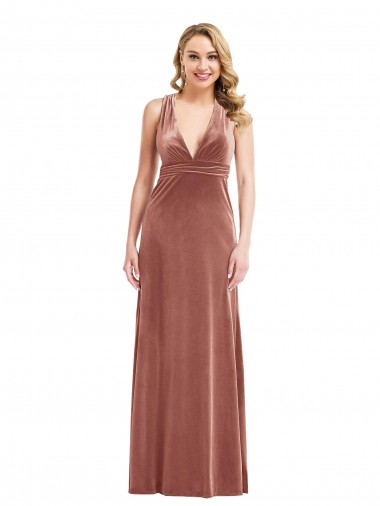 Sleeveless V-Neck Stretch Velvet Cinnamon Rose Long Bridesmaid Dress / Evening Dress London