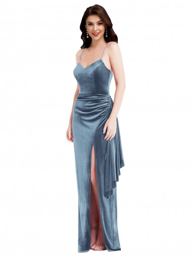 Sleeveless Sweetheart Stretch Velvet Dusty Blue Long Formal Evening Gown / Prom Dress / Bridesmaid Dress London