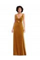 Sleeveless V-Neck Stretch Velvet Gold Long Semi Formal Evening Dress / Prom Dress / Bridesmaid Dress London