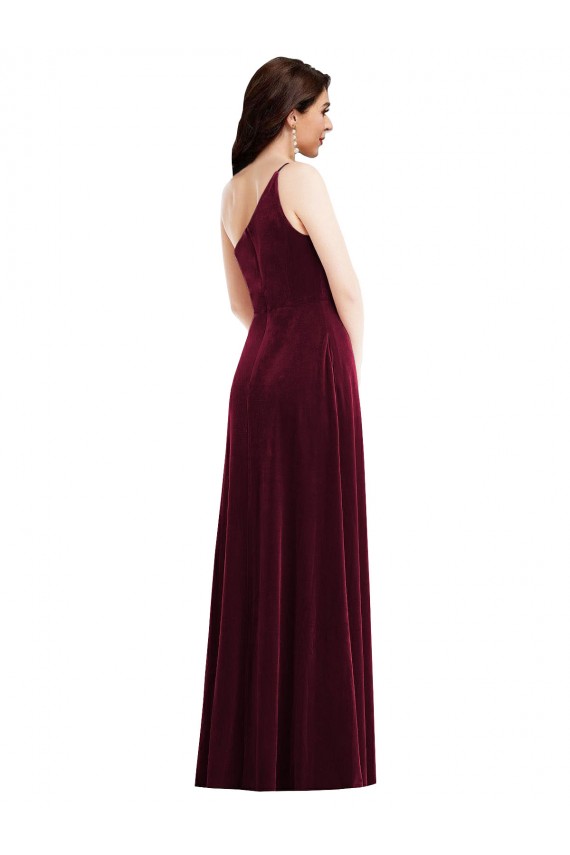 Sleeveless One Shoulder Stretch Velvet Burgundy Long Black Tie Evening Dress / Prom Dress / Bridesmaid Dress London