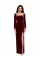 Long Sleeves Square Neck Stretch Velvet Burgundy Long Prom Dress / Bridesmaid Dress London