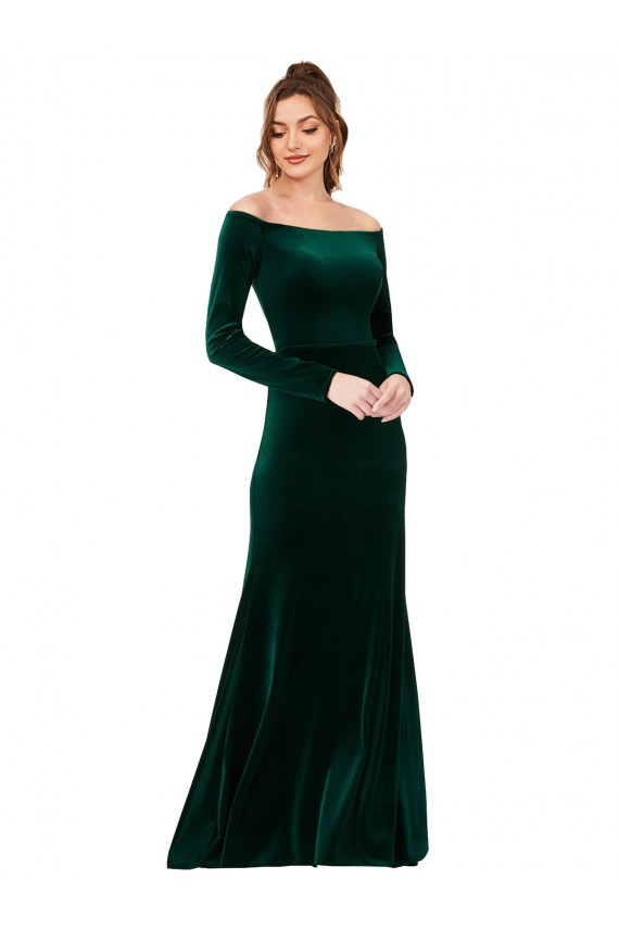 Long Sleeves Off the Shoulder Stretch Velvet Dark Green Long Formal Evening Gown / Prom Dress / Bridesmaid Dress London