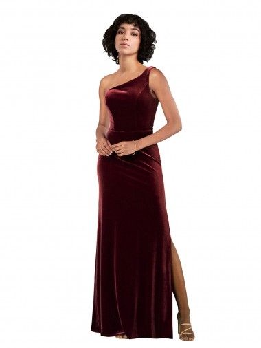 Sleeveless One Shoulder Stretch Velvet Burgundy Long Formal Evening Gown / Prom Dress / Bridesmaid Dress London