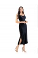 Sleeveless Cowl Neck Stretch Velvet Dark Navy Midi Length Formal Evening Gown / Prom Dress / Bridesmaid Dress London