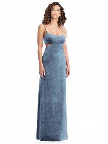 Sleeveless Square Neck Stretch Velvet Dusty Blue Long Formal Evening Gown / Prom Dress / Bridesmaid Dress London