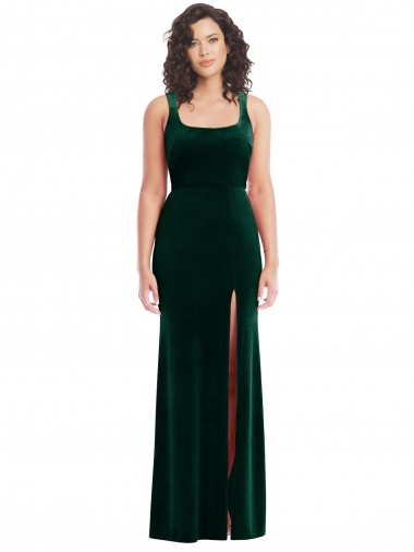Sleeveless Square Neck Stretch Velvet Dark Green Long Semi Formal Evening Dress / Prom Dress / Bridesmaid Dress London