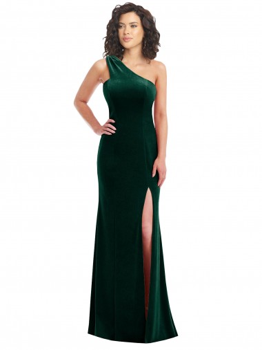 Sleeveless One Shoulder Stretch Velvet Dark Green Long Black Tie Prom Dress / Bridesmaid Dress London
