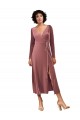 Long Sleeves V-Neck Stretch Velvet Cinnamon Rose Midi Length Black Tie Prom Dress / Bridesmaid Dress London