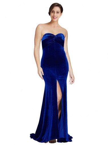 Sleeveless Strapless Stretch Velvet Royal Blue Sweep Train Formal Evening Gown / Prom Dress / Bridesmaid Dress London