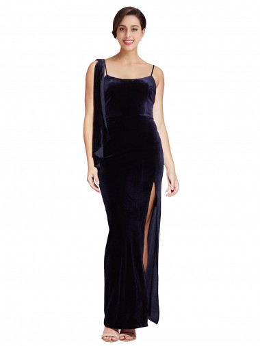 Sleeveless Square Neck Stretch Velvet Dark Navy Long Formal Evening Gown / Prom Dress / Bridesmaid Dress London