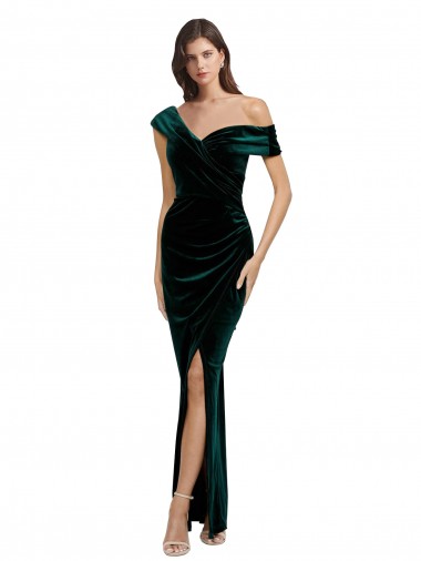 Sleeveless Sweetheart Stretch Velvet Dark Green Long High Low Evening Gown / Prom Dress / Bridesmaid Dress London