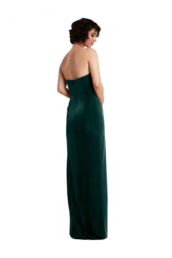 Sleeveless Strapless Stretch Velvet Dark Green Long Black Tie Evening Gown / Prom Dress / Bridesmaid Dress London